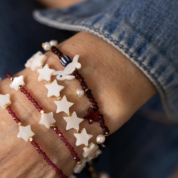 STERN PERLEN ARMBAND, Perlmutt, Perlenarmband, Goldperlenarmband, Stapelarmband, Juni Birthstone