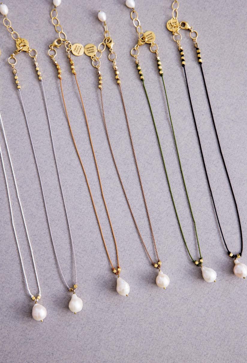 BAROQUE PEARL NECKLACE, Single Pearl Necklace, Pear Necklace, Silk Cord Necklace