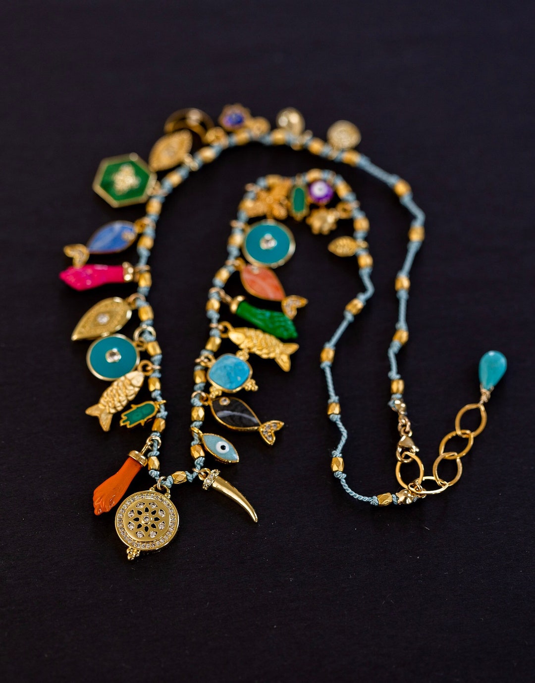 Charm Necklace, TWENTY SEVEN CHARMS, Stacked Charm Necklace, Hand