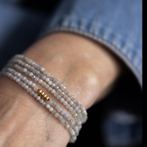 MARCH BIRTHSTONE, AQUAMARINE Bracelet, Natural Aquamarine, Wrap Bracelet, Beaded Bracelet, Healing Jewelry, Birthstone Jewelry