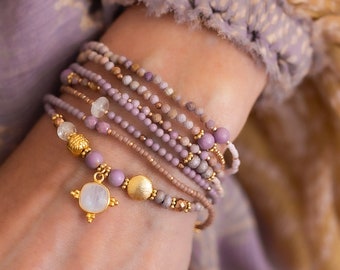 MOONSTONE BRACELET, Phosphosiderite Bracelet, Amethyst Bracelet, Wrap Bracelet, Wraps Seven Times