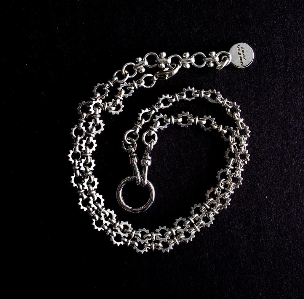 SILVER SUNDIAL CHAIN, Clasp Holder, Vintage Chain, Chain Necklace