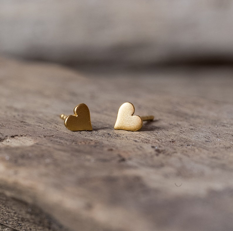 Heart Earrings Heart Studs Gold Stud Earrings Gold Heart Etsy