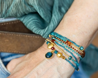Topas Armband, DEZEMBER BIRTHSTONE, Hessonit Granat, Apatit, Topas, Karneol, Hämatit, 7 Mal wickeln, Wickelarmband