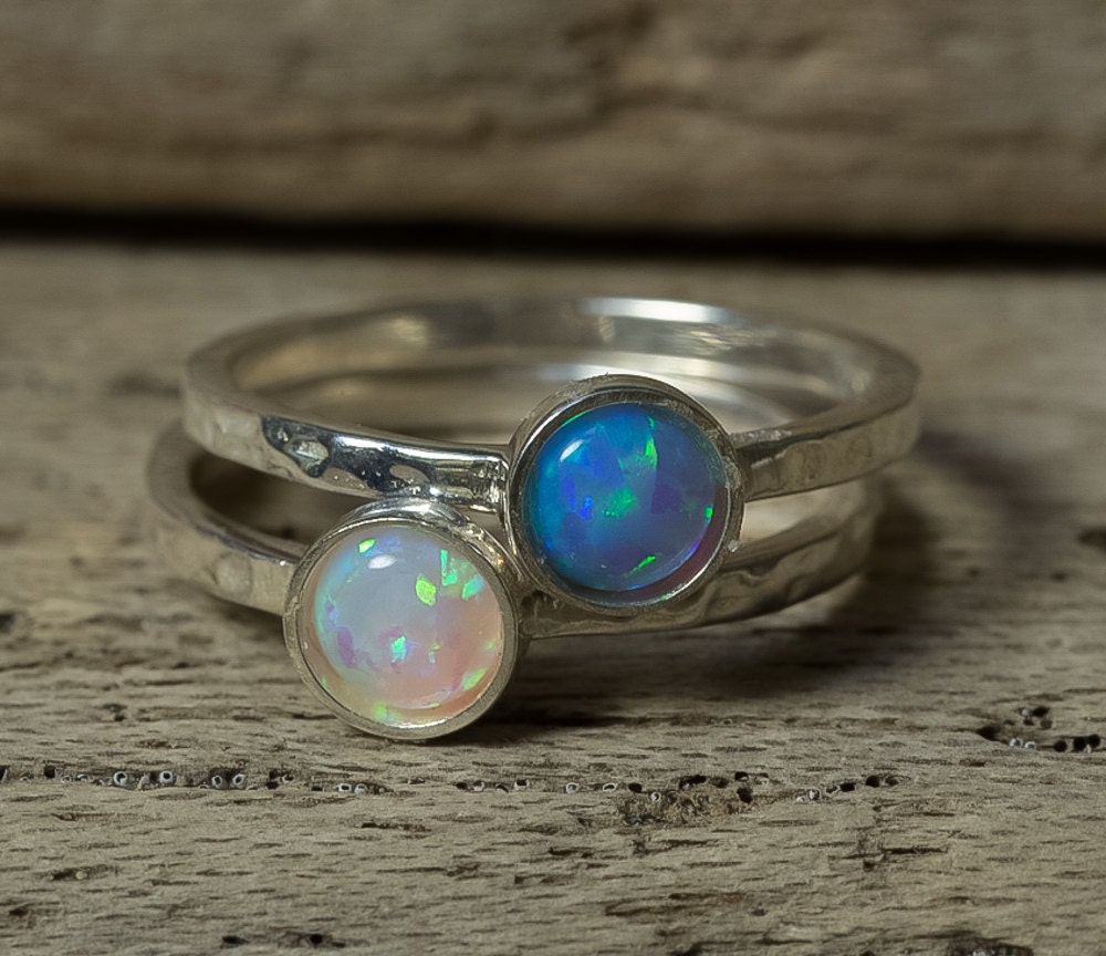 Opal Ring Opal Stacking Ring Birthstone Ring Silver Stack | Etsy