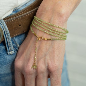 Peridot Bracelet, WRAPS 5 TIMES, Faceted Peridot, Wrap Bracelet, Wrap Necklace