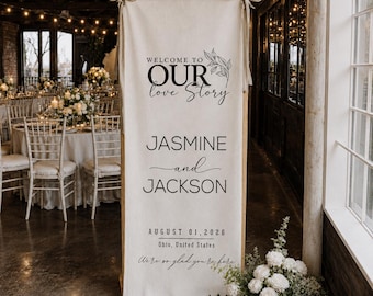 Custom Fabric Wedding Welcome Sign • Modern Linen Wedding Sign • Wedding Banner • Personalised Wedding Decor • Engagement Party Sign