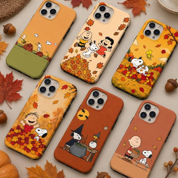 Custom Autumn Phone Case, Fall Leaves Cozy Phone Cover, Cute Dog iPhone Case, Vintage Cartoon Case for iPhone & Samsung, Autumn Gift