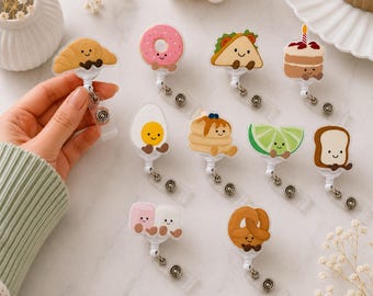 Food Plushie Retractable Badge Reel Collection:  Swappable Topper, ID Holder, Coworker Gift, Name Tag, Lanyard, MRI Safe, Heavy-Duty Options