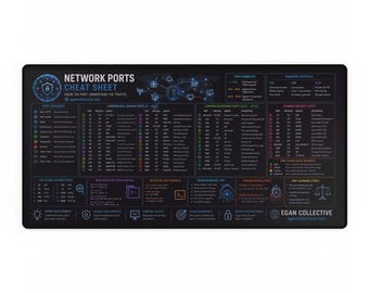 Network Ports Cheat Sheet Desk Mat | XXL Networking Mouse Pad tcp/udp Port Reference Cybersecurity, IT & Network Engineer Desk Pad 31" x 15"