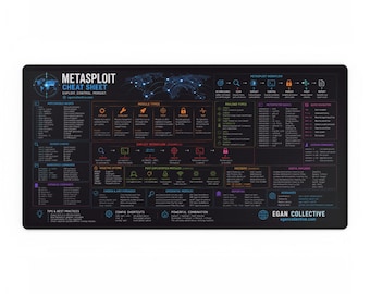 Metasploit Cheat Sheet Desk Mat, Penetration Testing Mouse Pad, Ethical Hacking Commands, Cybersecurity XXL Desk Mat  31" x 15"