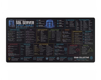 Microsoft SQL Server Cheat Sheet Desk Mat | xxl sql DBA Mouse Pad | t-sql Commands & Database Administration Reference IT Professional Gift