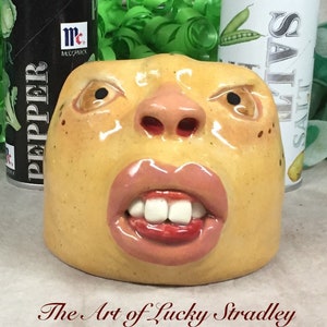 SPICE SHAKER - Ready to ship -Wheel thrown, hand altered and sculpted ceramic corkless salt and pepper shaker. Great for the kitchen table.