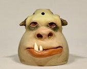 SMELLY EATER  - Ready to ship- wheel thrown, hand altered and sculpted. What a cute face to take away smells in your fridge.