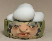 Small ceramic bowl - Wheel thrown, hand altered & sculpted. Just a friendly face to hold soup, ice cream, cereal, favorite candy.