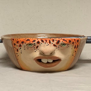 Medium ceramic noodle bowl - Wheel thrown, hand altered & sculpted. Just a friendly face to hold soup, ice cream, cereal, favorite candy.