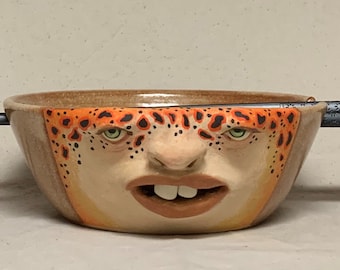 Medium ceramic noodle bowl - Wheel thrown, hand altered & sculpted. Just a friendly face to hold soup, ice cream, cereal, favorite candy.