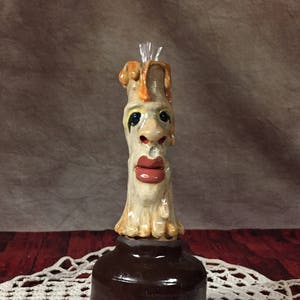 CANDLE OIL LAMP - 2 piece - Ready to ship - Wheel thrown, hand altered and sculpted ceramic oil lamp. A friendly face to light up your life