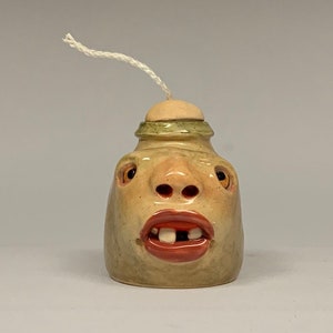 OIL LAMP - Wheel thrown, hand altered and sculpted ceramic oil lamp. Just a friendly face to light up your life. OLS6