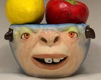 Medium BOWL - Wheel thrown, hand altered & sculpted. Just a friendly face to hold soup, ice cream, cereal, favorite candy or mashed potatoes