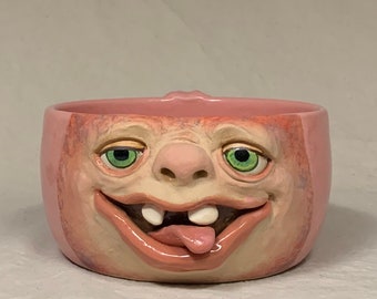 Soup mug with handle - Ready to ship-Wheel thrown, hand altered & sculpted. Just a friendly face to enjoy with your favorite soup or salad.