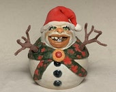 Snow Person - wheel thrown, hand altered and sculpted ceramic snowman. Just a friendly guy to enjoy in your home during the winter season.