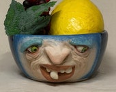 Small ceramic  bowl - Wheel thrown, hand altered & sculpted. Just a friendly face to hold soup, ice cream, cereal, favorite candy.