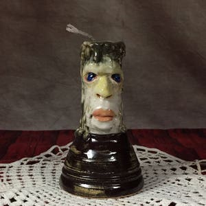 CANDLE OIL LAMP - Ready to ship - Wheel thrown, hand altered and sculpted ceramic oil lamp. Just a friendly face to light up your life.