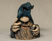 Extra Small GardenDweller-slab built , hand altered and sculpted ceramic garden dweller. A friendly gnome to enjoy in your home or garden