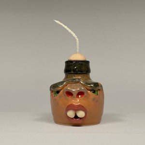 OIL LAMP - Ready to ship - Wheel thrown, hand altered and sculpted ceramic oil lamp. Just a friendly face to light up your life. OLS21