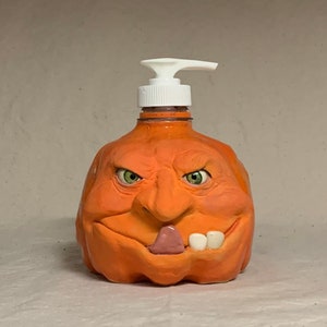 LOTION PUMP Ready to ship wheel thrown, hand altered and sculpted ceramic lotion pump or soap dispenser. A happy face to brighten your day. image 1