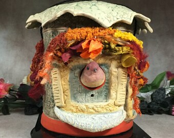 COTTAGE FAIRY/BIRDHOUSE - Ready to ship, Hand built, hand altered and sculpted. A friendly little house to keep your winged friends safe.