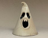 Ghostie- small - hand built and hand altered and sculpted light-up ghost. Just a friendly fella to enjoy in your home for Halloween.