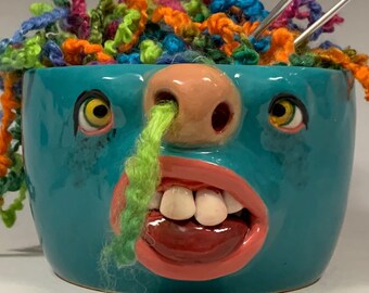 REGULAR YARN BOWL-Ready to ship -Wheel thrown, hand altered and sculpted. This listing is for the actual bowl pictured.