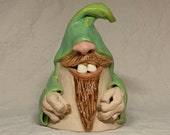 Extra Small Garden Dweller-Ready to ship - slab built , hand altered and sculpted . A friendly gnome to enjoy in your home or garden