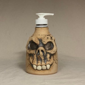 LOTION PUMP Ready to ship wheel thrown, hand altered and sculpted ceramic lotion pump or soap dispenser. A happy face to brighten your day. image 1