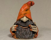 Extra Small Garden Dweller-Ready to ship - slab built , hand altered and sculpted . A friendly gnome to enjoy in your home or garden