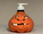 LOTION PUMP -Ready to ship wheel thrown, hand altered and sculpted ceramic lotion pump or soap dispenser. A happy face to brighten your day.