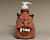 LOTION PUMP - wheel thrown, hand altered and sculpted ceramic lotion pump or soap dispenser. A friendly face to brighten up your day.
