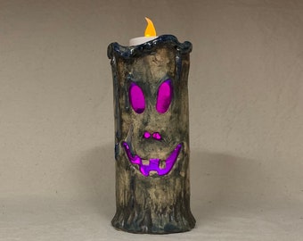 HAUNTED CANDLE -  Ready to ship - slab rolled, hand altered and sculpted. Just a friendly fella to help you light up your life.