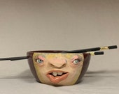 Medium ceramic noodle bowl - Ready to ship - Wheel thrown, hand altered & sculpted. Just a friendly face to hold ramen, and your chopsticks.