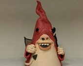 Small Garden Devil--hand built and hand altered and sculpted ceramic garden dweller. Just a friendly gnome to enjoy in your home or garden.