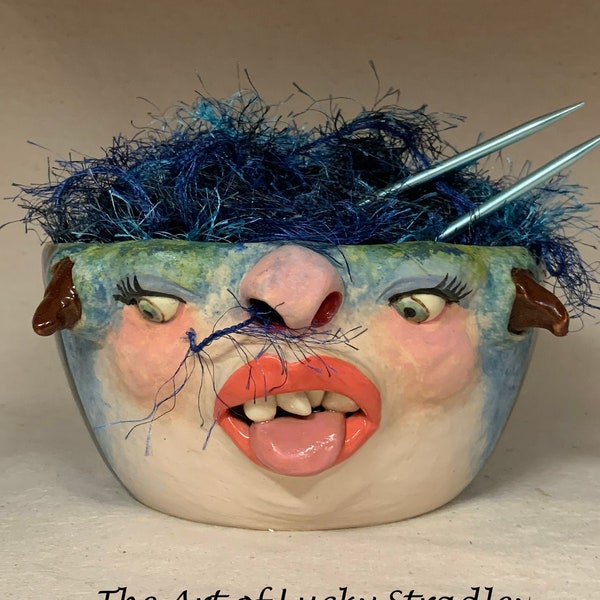 REGULAR YARN BOWL- ready to ship - Wheel thrown, hand altered and sculpted. This listing is for the actual bowl pictured.