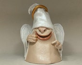 Large Garden Angel - hand built and hand altered and sculpted ceramic garden dweller. Just a friendly gnome to enjoy in your home or garden.