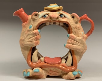 Teapot -Ready to ship -  Wheel thrown, hand altered and sculpted.