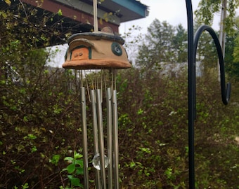 WIND CHIME - Ready to ship - Hand sculpted.   Hang this lovely piece outside and  see who comes to visit your patio or garden.