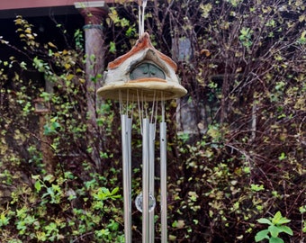 WIND CHIME - Ready to ship - Hand sculpted.   Hang this lovely piece outside and  see who comes to visit your patio or garden.