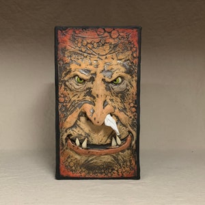 SNUFFLE BOX Ready to ship Tissue Holder Hand sculpted tile, custom made wooden box. A great way to cheer up that poor soul with a cold. image 1