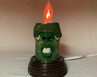 FLICKER CANDLE- Ready to ship- wheel thrown, hand altered and sculpted. A happy fella to help light up your life. Makes a great nightlight.