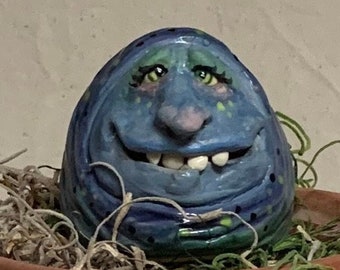 Fun Guy  -  wheel thrown, hand sculpted, plant sitter. **Just a friendly little face to brighten your patio flowers or your window sill.